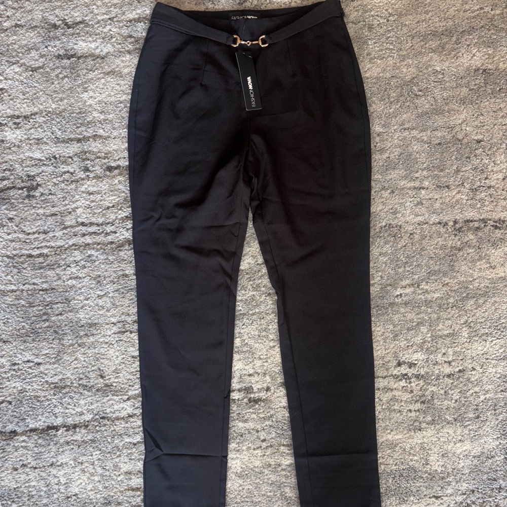 Fashion Nova Black High-Waist Ponte Pants with Belt Detail
